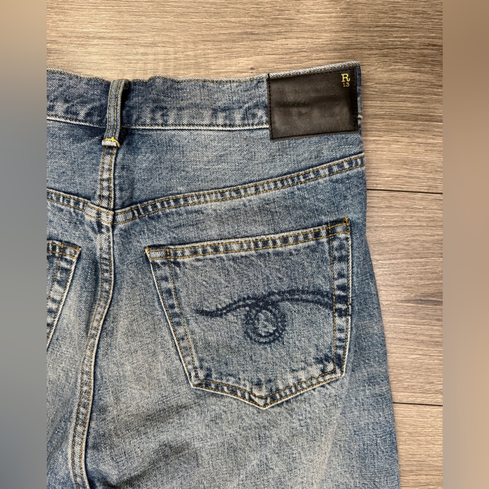 R13 Women's Straight Leg Distressed Jeans in Light Blue Wash - Picture 13 of 14